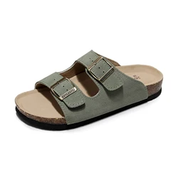 Flache Unisex-Sandalen mit Wildleder-Innen sohle, verstellbare Rutschen mit offenem Zeh für Sommer-Flip-Flops, Leder pantoffeln