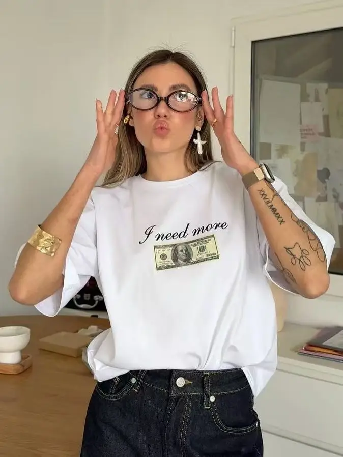 

Summer Ins European and American Printed T-shirts Fashionable and Versatile Temperament Niche Women's Half-sleeved T-shirts