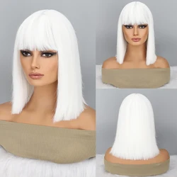 Synthetic Short Bob Wig with Bangs For Women Bob Wigs White Wig For Party Daily Use Shoulder Length