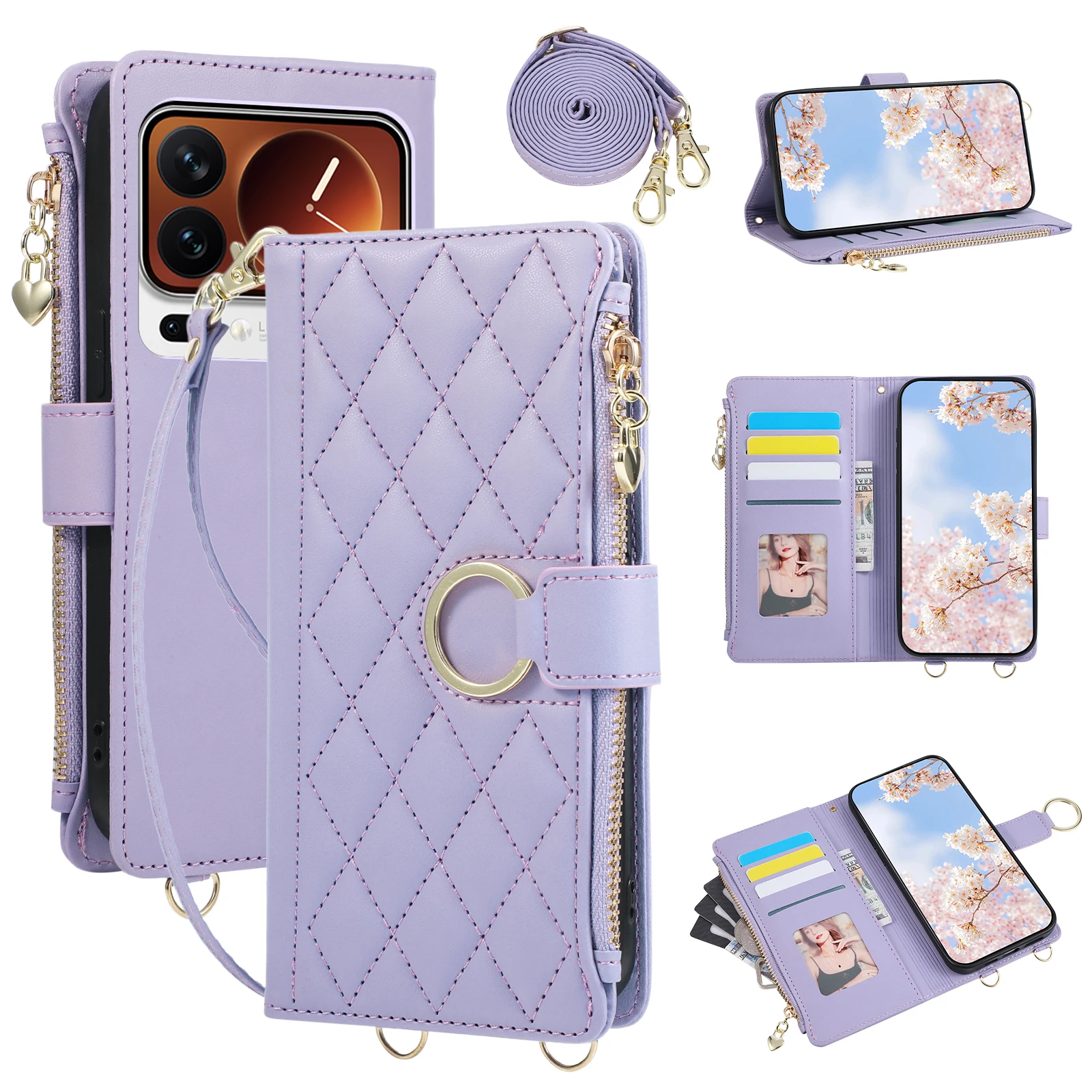 

Crossbody Wrist Strap Flip Leather Phone Case for Xiaomi 17 Ultra 17 Pro Max 15 15T 14T Pro Wallet Card Holder Protective Cover