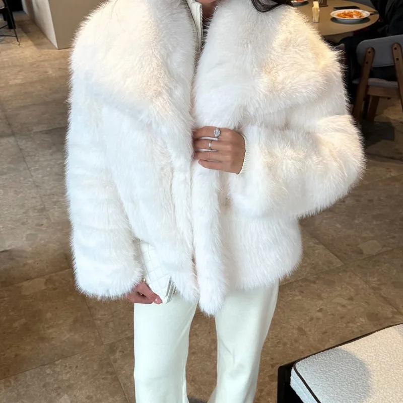 سترات من الفرو السميك باللون الأبيض غير الرسمي من Tuularose بأكمام طويلة ورقبة على شكل V للخريف والشتاء معاطف من الفرو الصناعي موضة 2025 ملابس خارجية