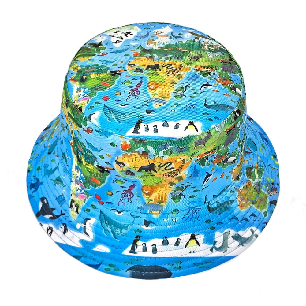 Blue Map Print Bucket Hat Women Summer Beach Outdoor Travel Hiking Sunscreen Fisherman Hat Lady Daily Daily Decorate Sun Panama