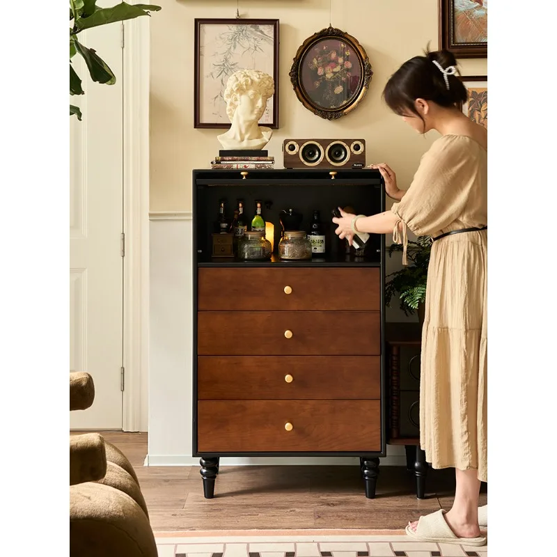 

French Retro Solid Wood Chest of Drawers Bedroom Vintage Style Storage Cabinet Small Apartment Home Side Cabinet