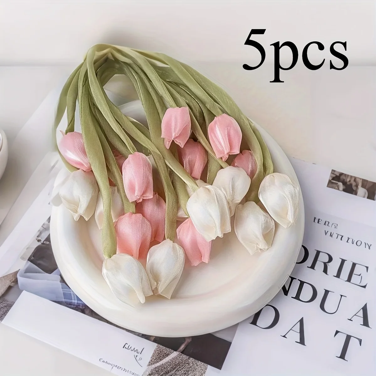 5pcs Ins-Style Minimalist Double-Sided Bud Tulip DIY Bow Hair Accessory Material, Jewelry Accessories,Curtain Tiebacks