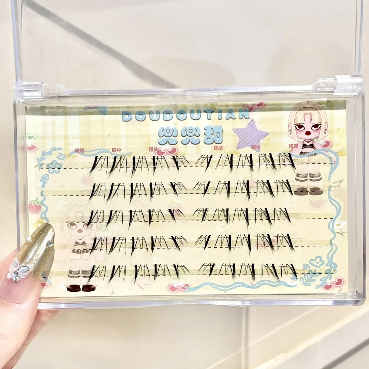 Doudoutian Vanilla Manga Lower Lashes Segmented Lifelike Strands Thin Clear Soft Band Lightweight All Day Daily Nude Makeup