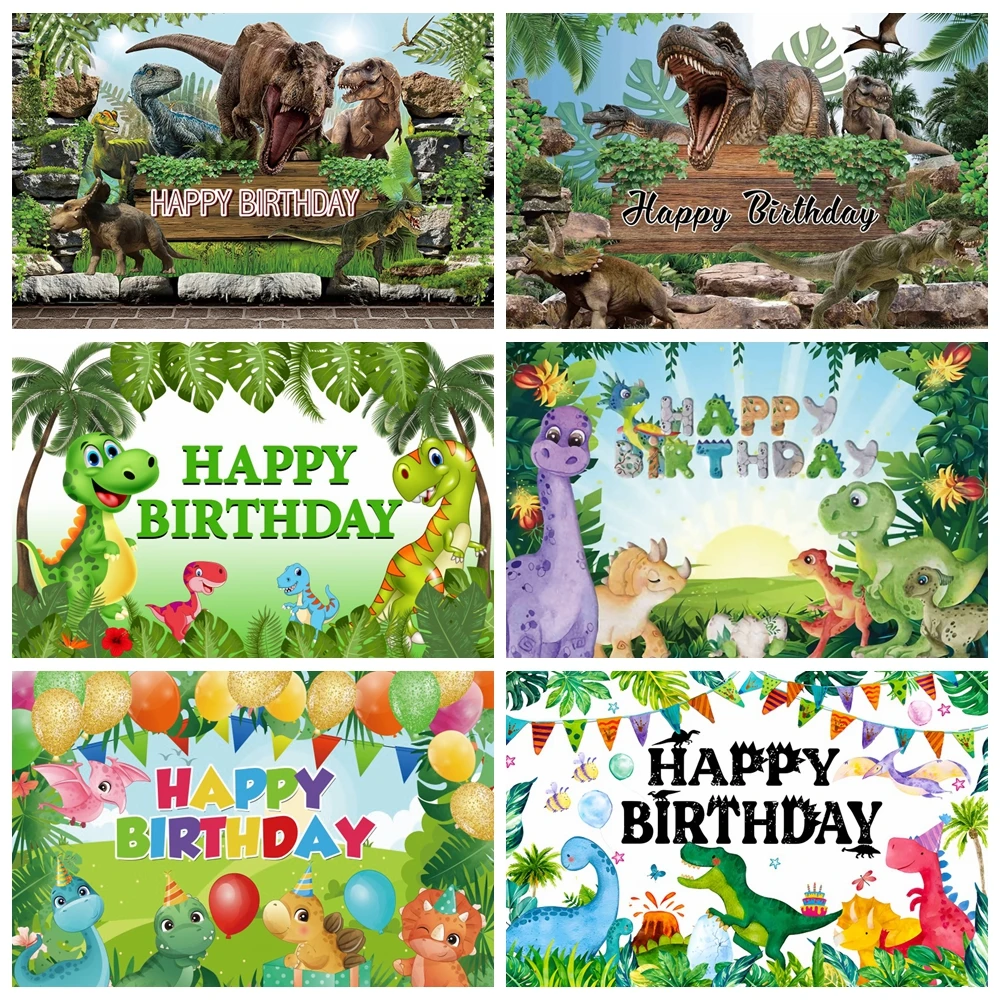 

Dinosaur Birthday Backdrop Photography Safari Tropical Jungle Wild Animal Dino World Theme Boy Girl Baby Shower Party Background