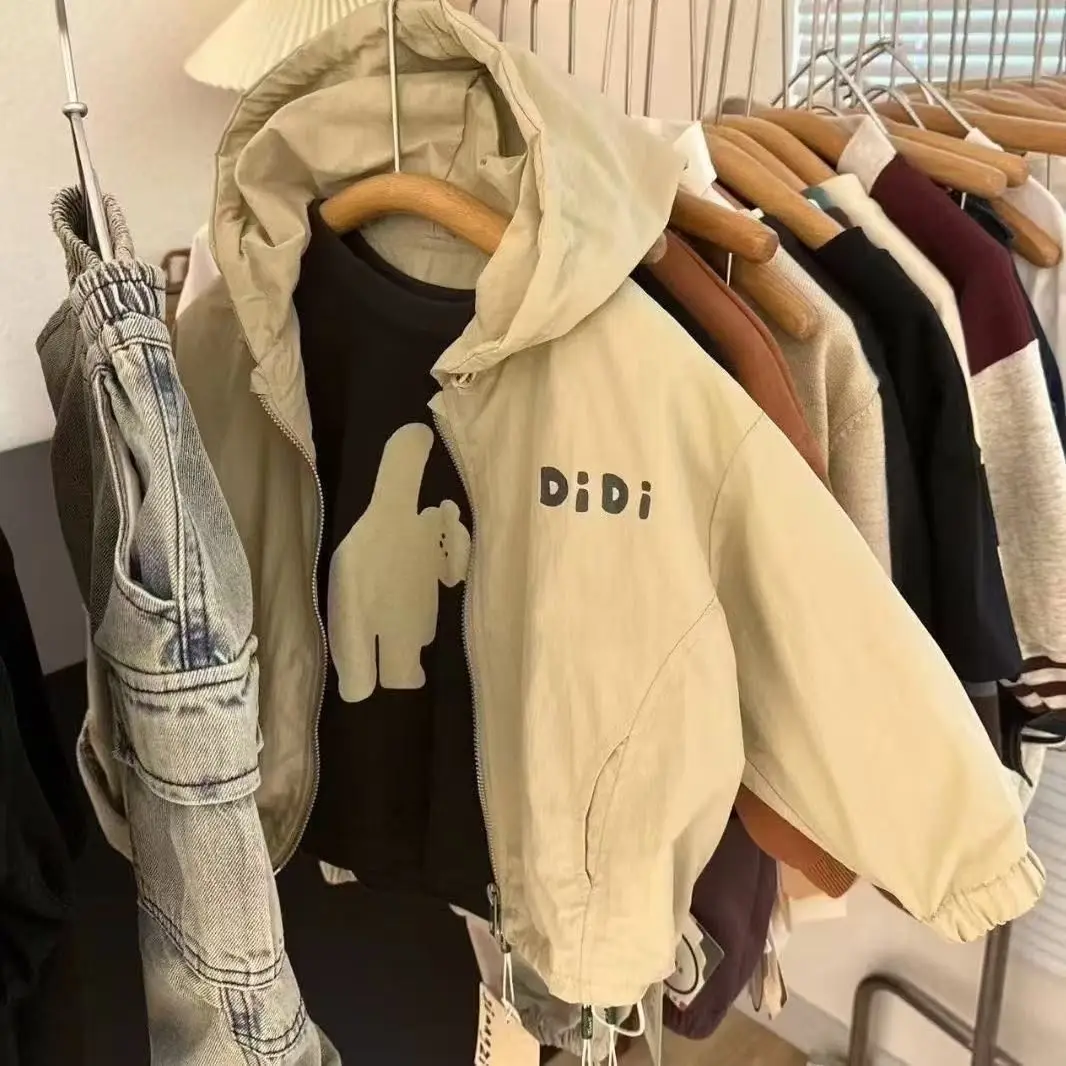 2026 New Korean-style hooded jackets windbreakers and baby jackets for children, boys girls and students