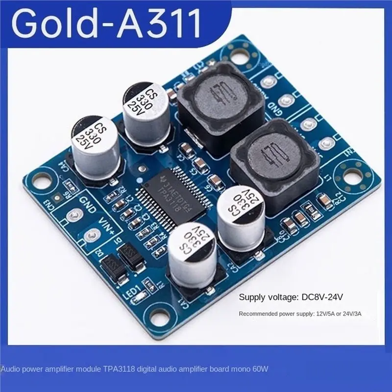 ABFN-DC 8V-24V TPA3118 60W Mono Digital Audio Power Amplifier Board Audio Amp Module For Home DIY