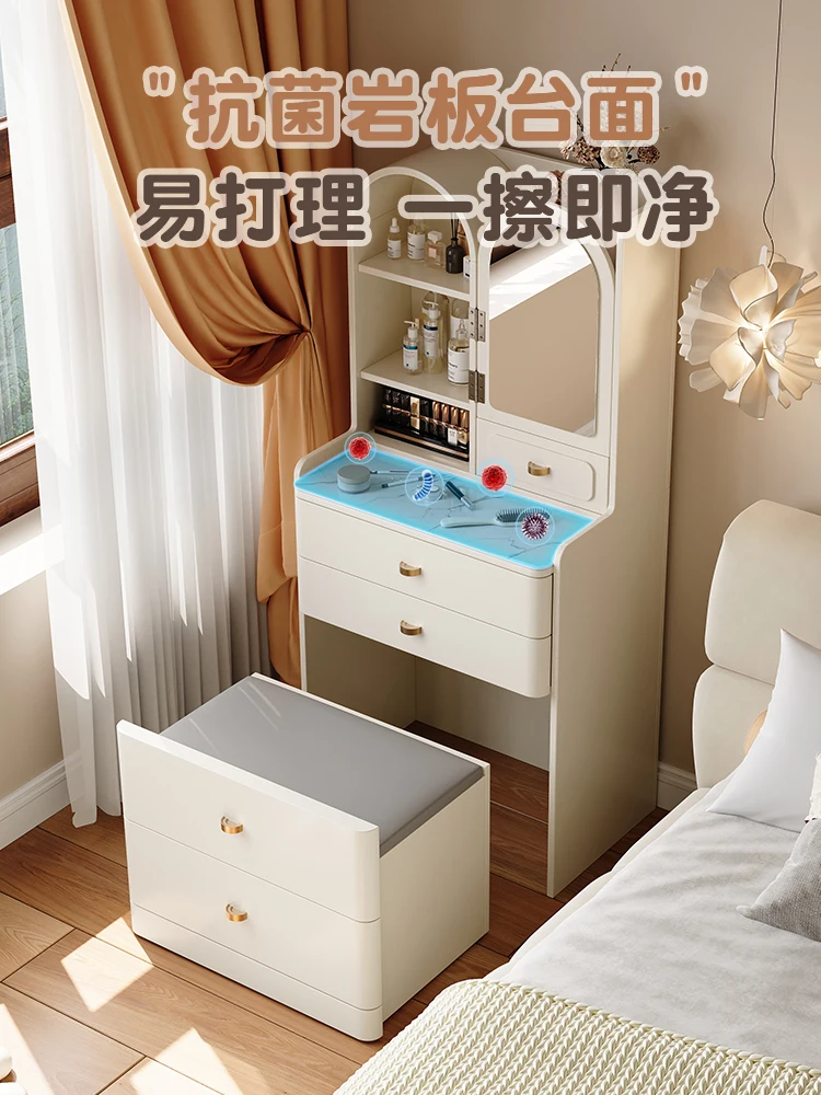

Small bedroom dresser bedside table integrated French cream style small apartment storage desk makeup table two-in-one