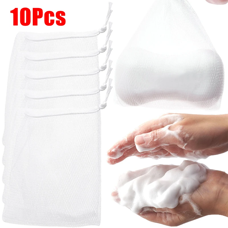 5/10PCS Hangable Soap Bubble Net Bag Bath Shower Gel White Foaming Mesh Bags Facial Cleanser Bubble Net Skin Cleaning Tools