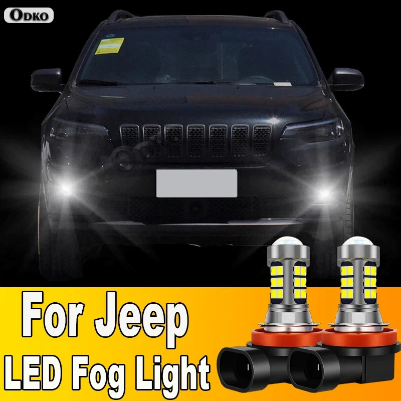

2pcs LED Fog Light Blub H11 Lamp Canbus No Error For Jeep Cherokee KL Compass 2011-2021 Grand Cherokee 4 Renegade 2014-2020