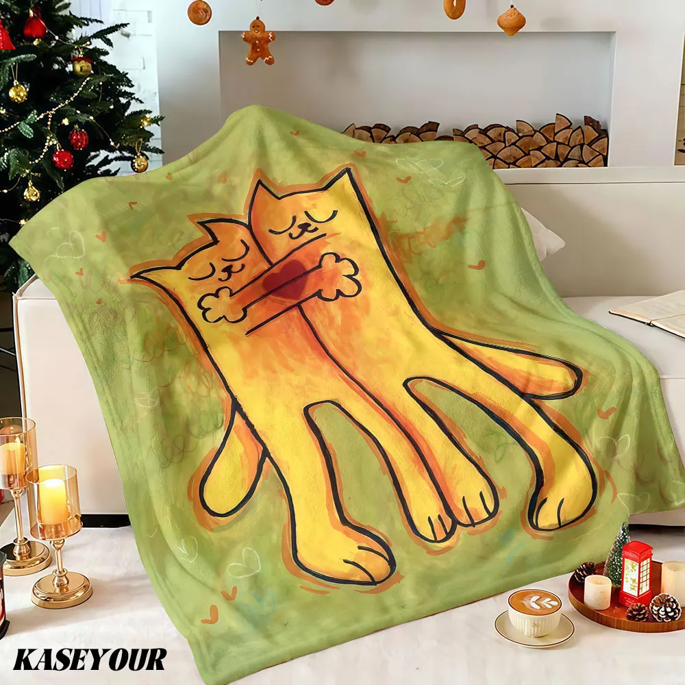 Hugging Orange Cats Winter Summer Flannel Blanket Throw Fleece Soft Fuzzy Plush Cozy Fleece Blankets for Sofa Ideal Gifts
