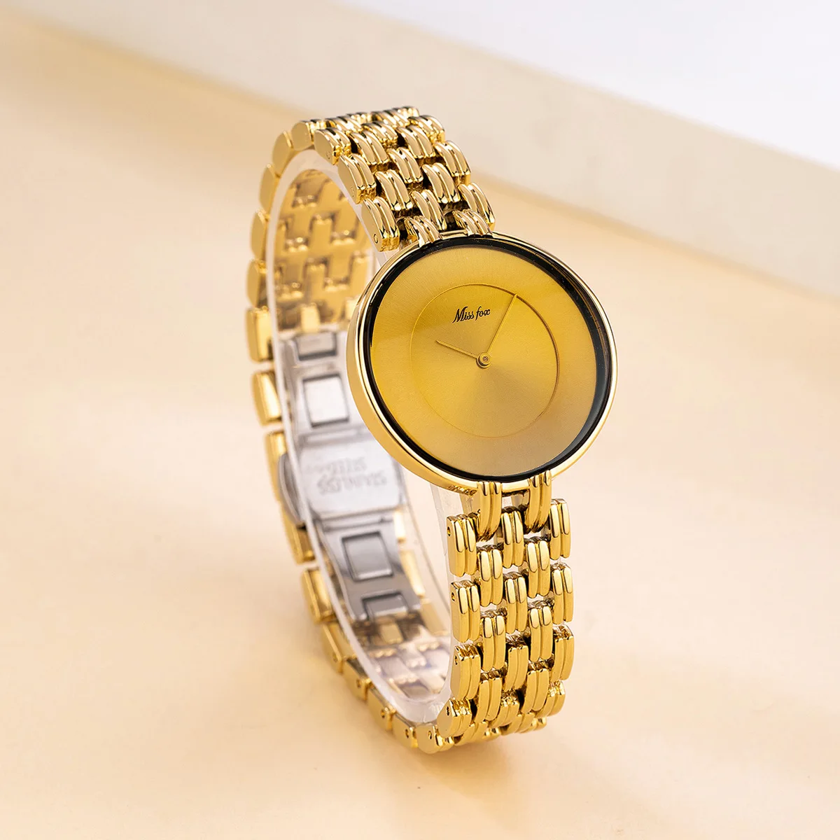 Luxury Brand Gold Steel Strip Women's Watch Ultra-thin Dial Simple Design Pointer Quartz Waterproof Elegant Women's Watch