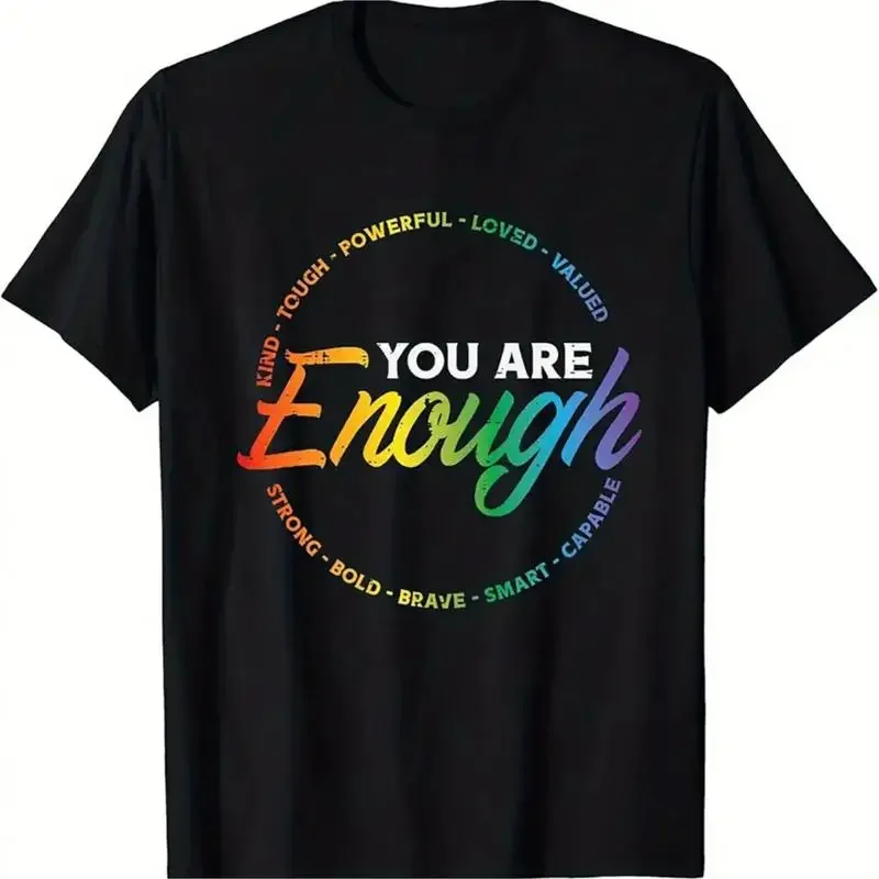 1pc LGBTQ Pride Cotton T Shirt Rainbow Flag Positive Affirmation Print Casua