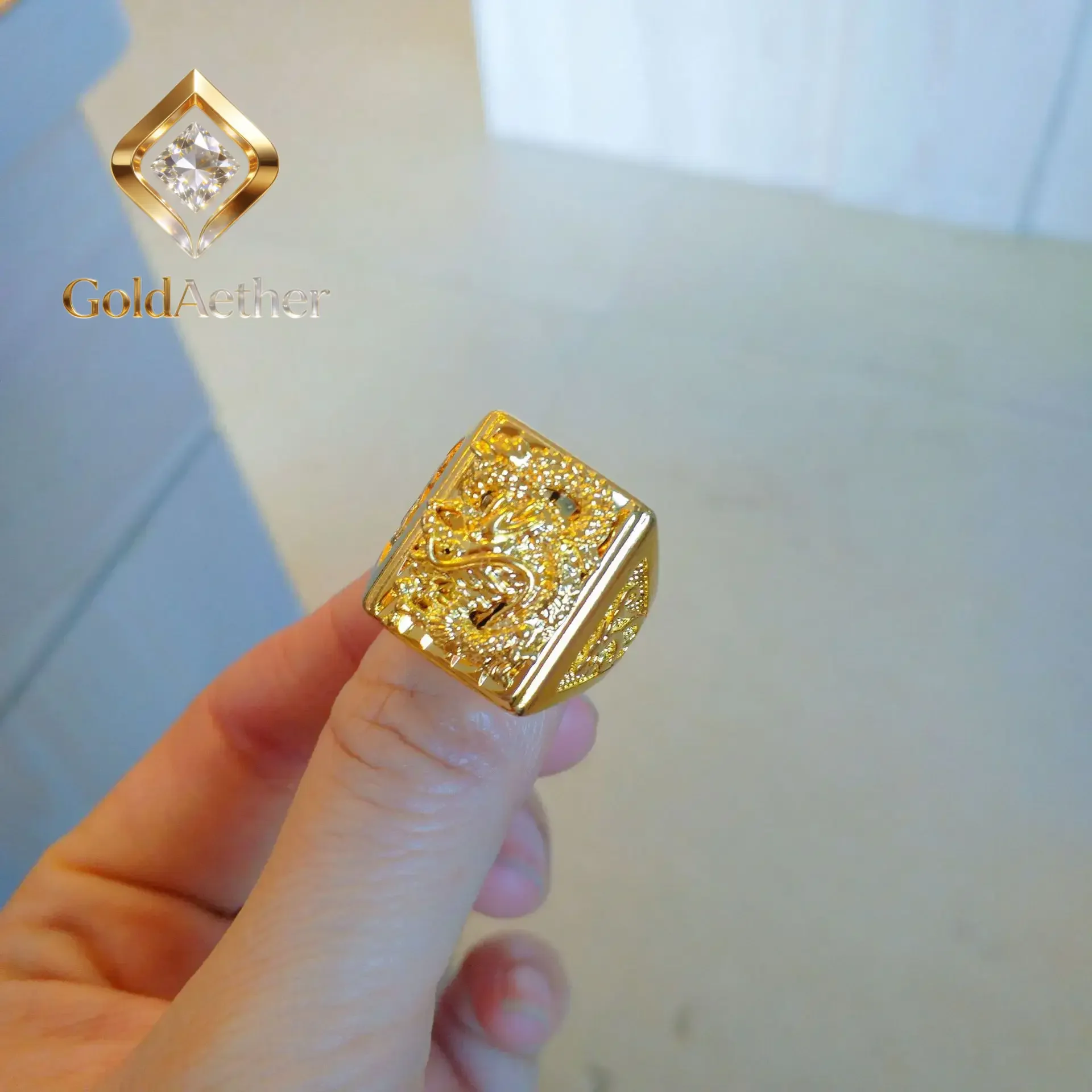 

Мужское кольцо с драконом из настоящего золота 9999 пробы, массивное кольцо с открытым дизайном, модное и элегантное для мужчин.