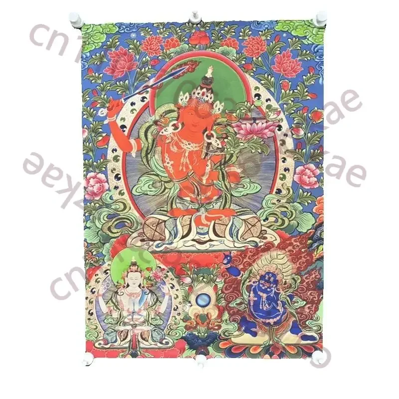 Handmade Tibetan Buddhism Red Manjusri Bodhisattva Silk Tangka Fine Art Wall Hanging Decorations Old Buddhist Decor