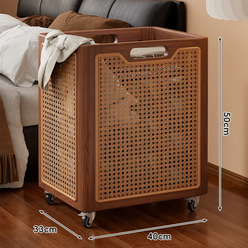 Massief houten wasmand Huishoudelijke herfst- en winterwasmand met grote capaciteit Toiletkledingopslag Rotan