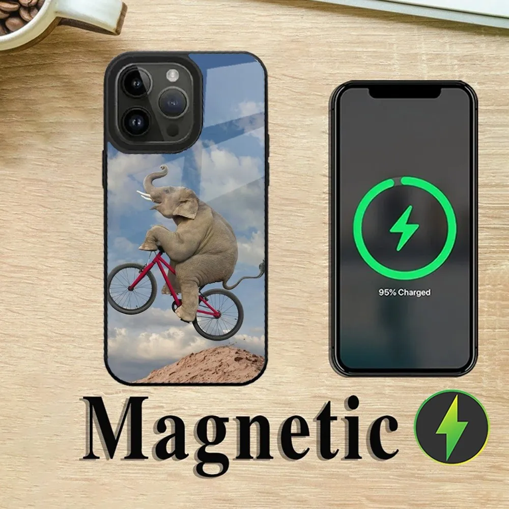 Cute Baby Elephant Art Phone Case For iPhone 16,15,14,13,12,11,Plus,Pro,Max Mini Magsafe Magnetic Wireless Charging