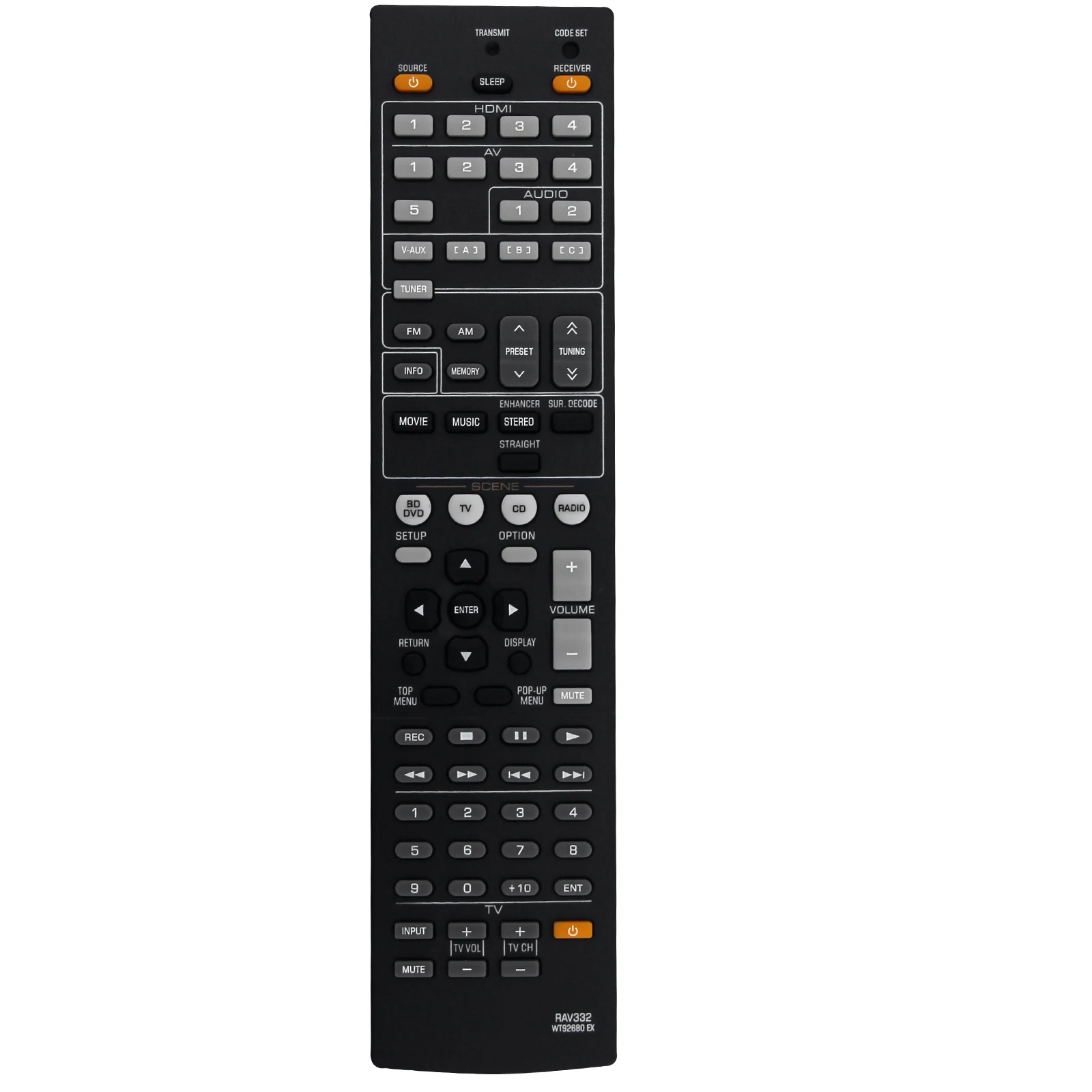 AED7-RAV332-WT92680EX Replace Remote Control For Yamaha YHT493 RXV367 RXV367BL AV Receiver