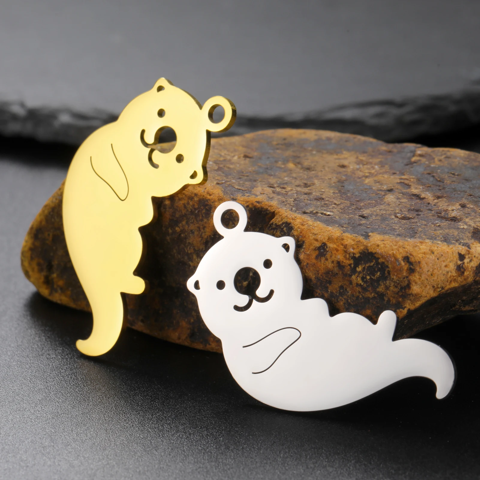 Cute Lying Sea Otter Ocean Animal Charms For Jewelry Making Steel Gold Color Stainless Steel Pendant For DIY Necklace Keychain