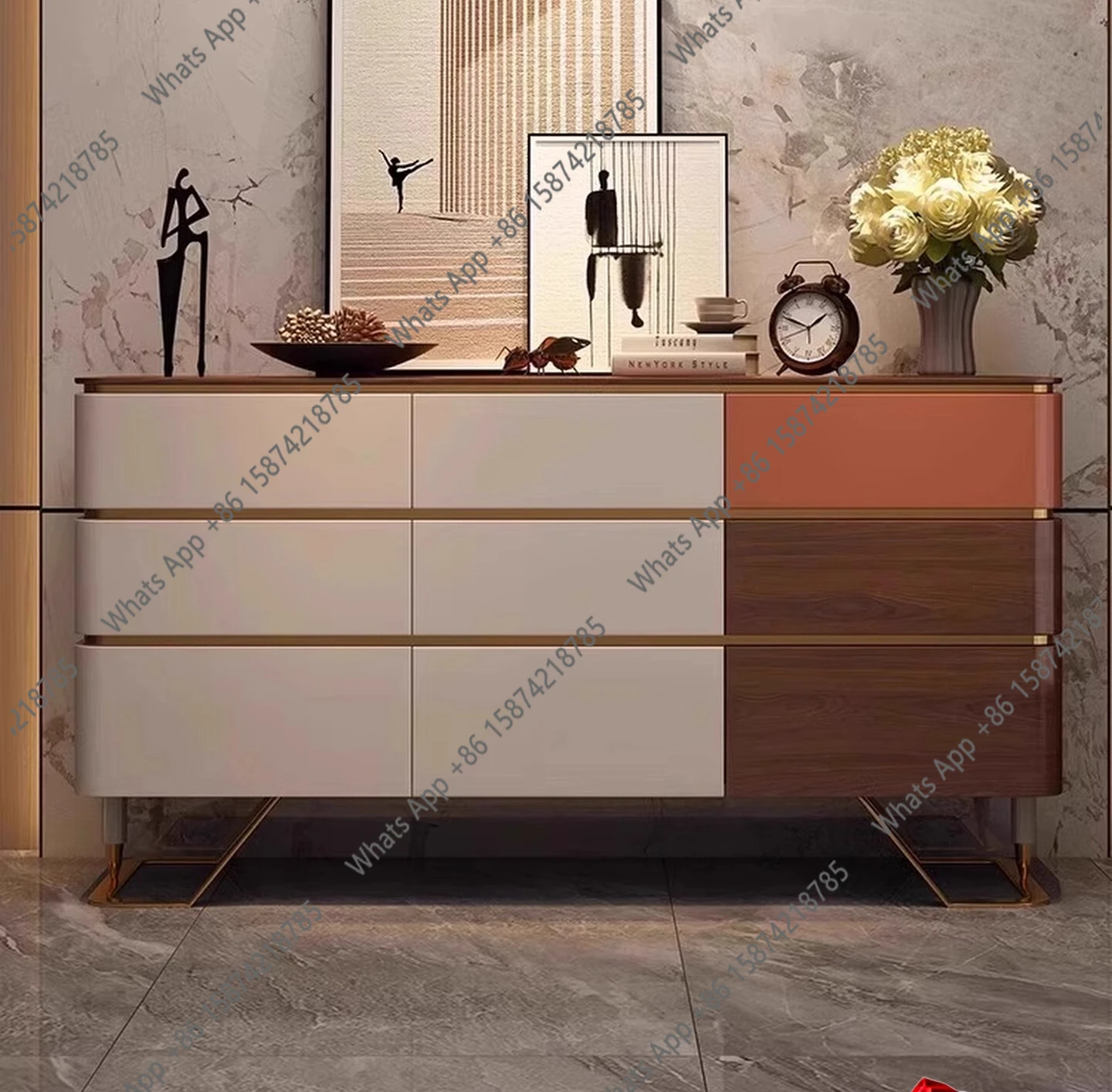 

Medieval solid wood dining side cabinet, living room against the wall, modern simple retro storage, bedroom entrance cabinet