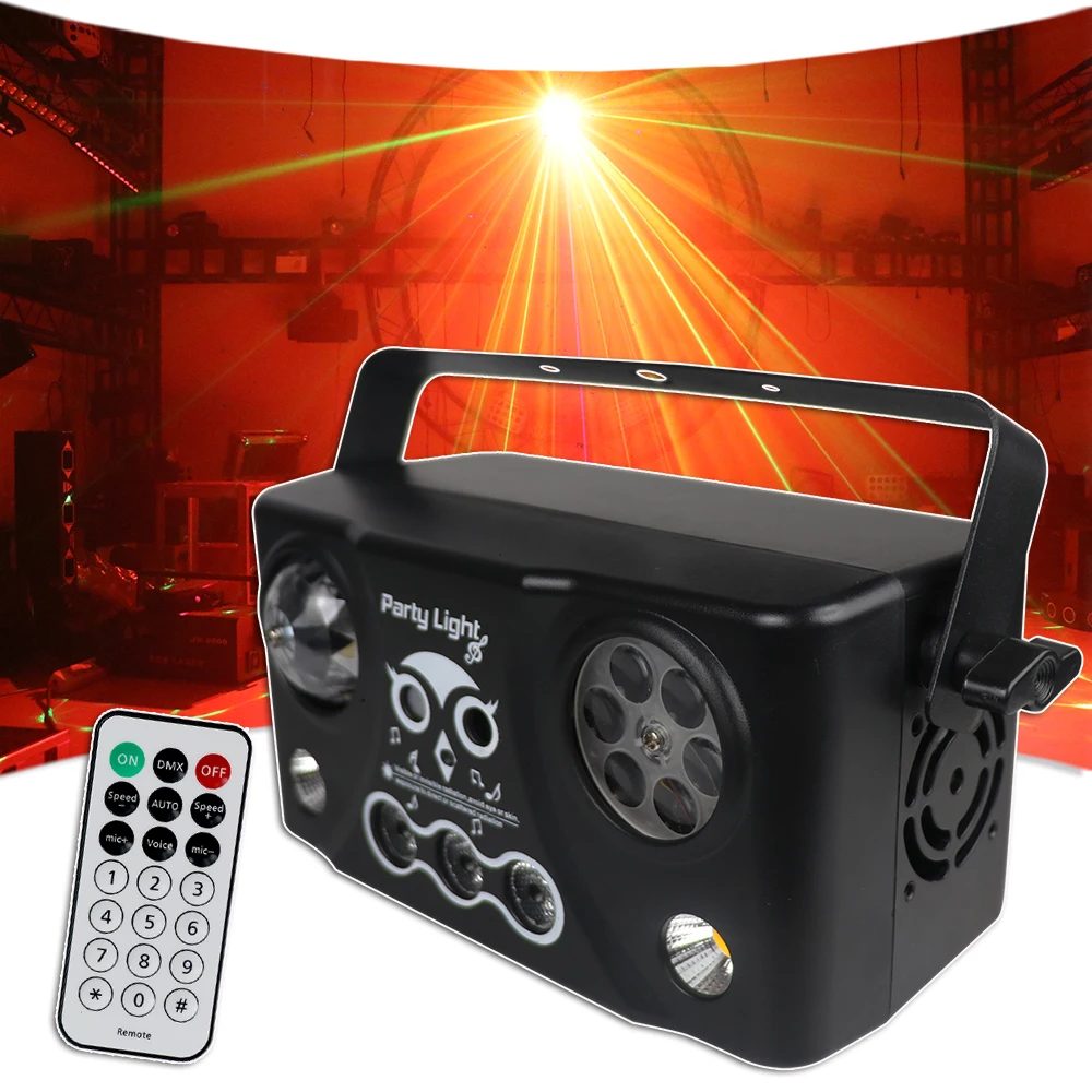 YUER DJ equipment 5in1Magic effects Audio Control RGBW Party LED Pattern Flash Red Green Laser Light DMX Control Bal