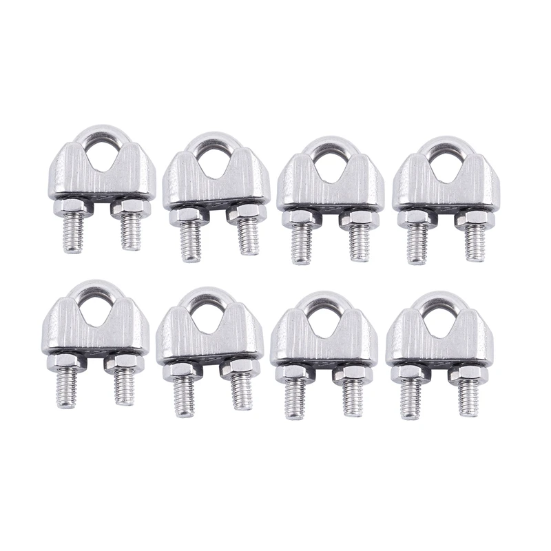 8Pcs Stainless Steel Cable Clip Saddle Clamp For 5/32 Inch 4Mm Wire Ropes