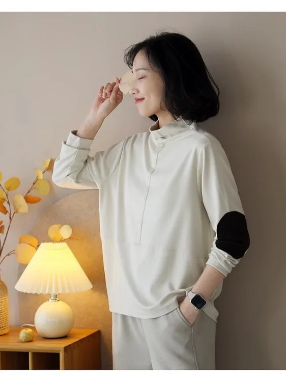 قاعدة نسائية فضفاضة تناسب irt f ياقة عالية مبطنة بعنوان Fce، نسخة كورية مريحة، لون طويل Sve