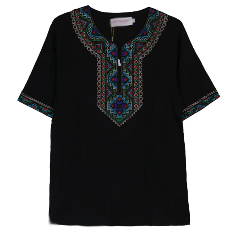 Traditional Tribal Pattern Embroidered White Tunic Shirt, Loose Fit Boho Tunic Blouse  Ethnic Garment Many Colors