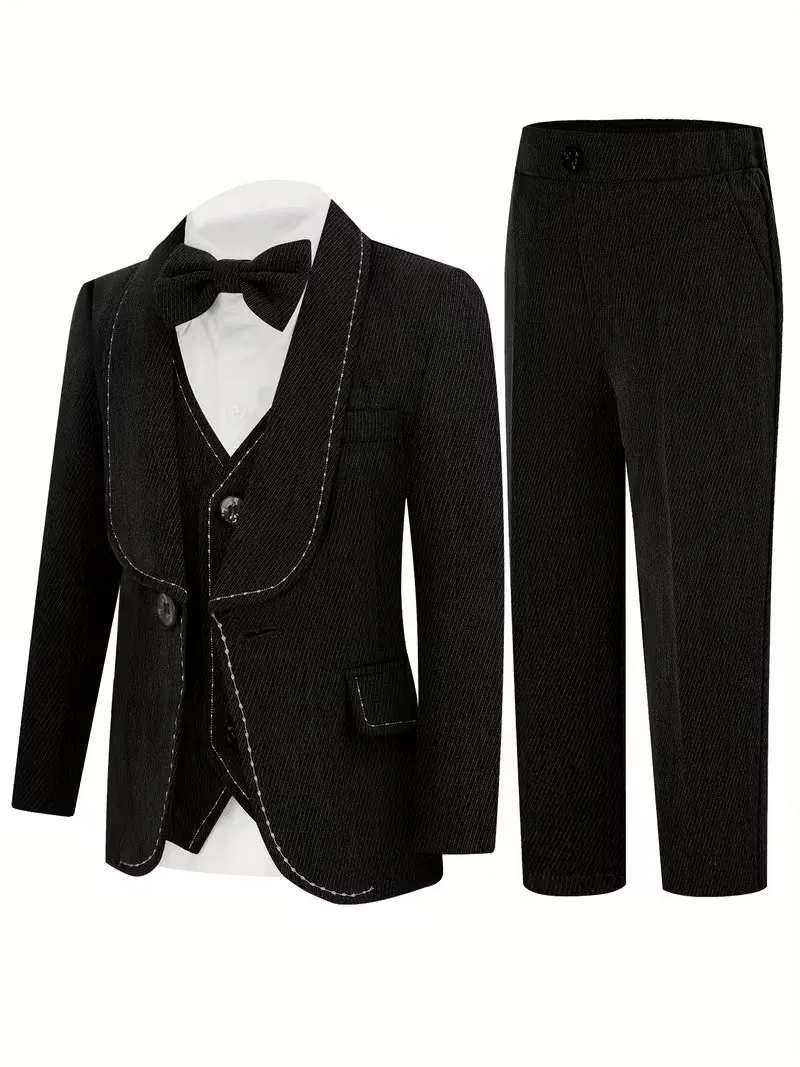 Children Gary Spring Jacket Vest Pants Bowtie Party Suit Kids Wedding Dress Boys Ceremony Performance Photography Costume