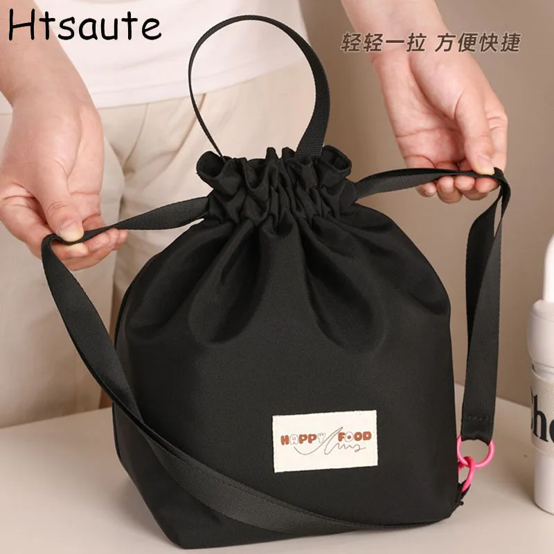 

Large Capacity Waterproof Lunch Bag with Drawstring Closure Thick Insulation Cooler Bento Box Picnic Work Student Handle Bag