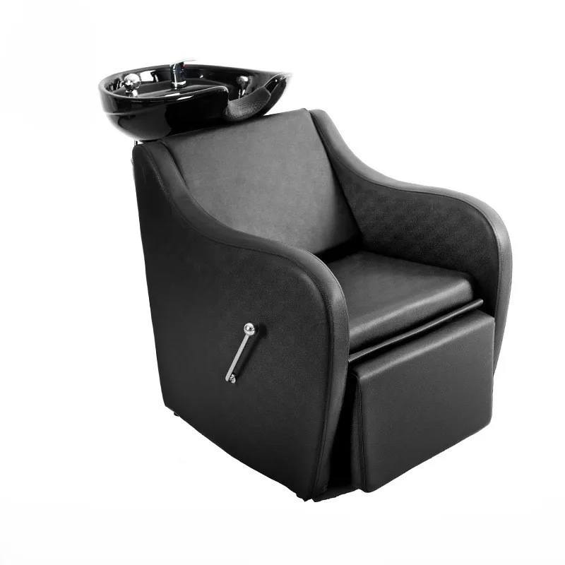 Hot Sales Salon Shampoo Chair Fiberglass Hair Washing Bed with Ceramic Bowl Adjustable Reclining Back for Barber Spa