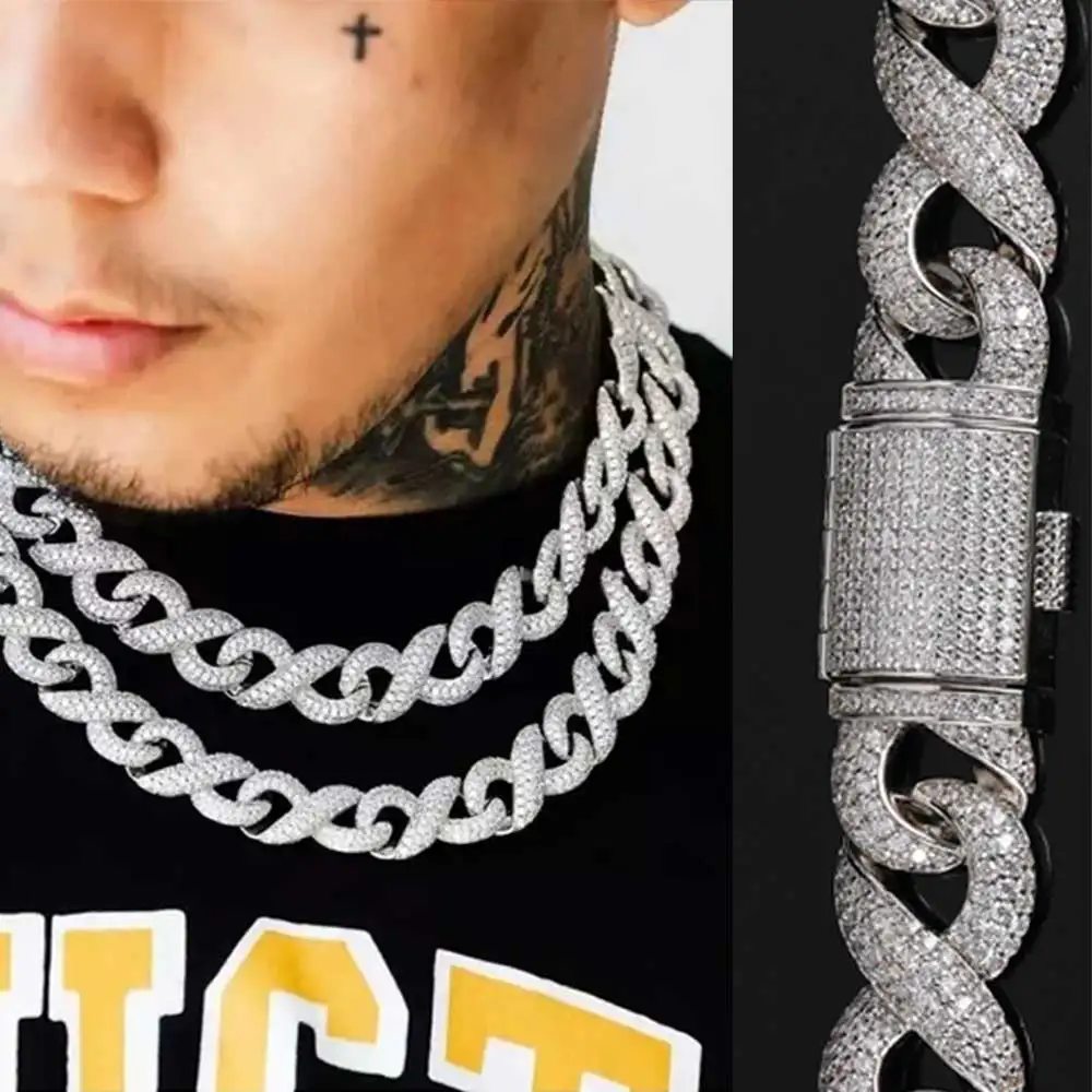 

Комплект украшений NY Hip-Hop 2026: позолоченный браслет и ожерелье с цирконами 15 мм в форме восьмерки, демонстрирующие моду и благородство