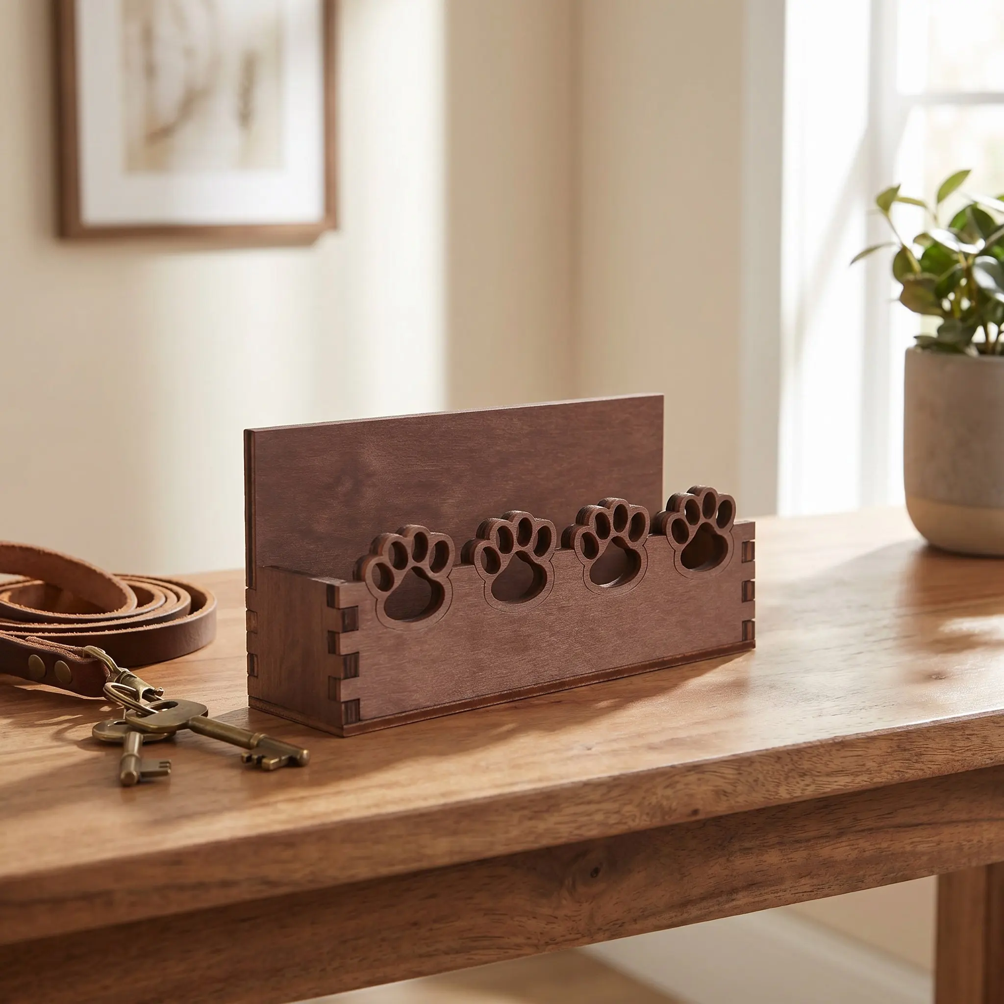 Wooden Business Card Holder Desktop Cat Paw Design Postcard Display Stand Office Name Card Organizer Postcard Display Stand