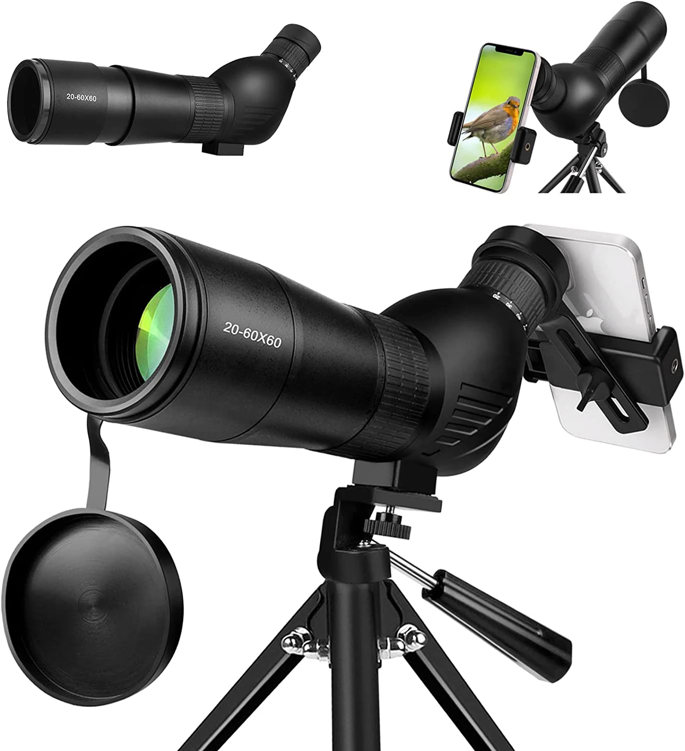 20-60x60mm Angled Spotting Scope with Tripod,Waterproof spotting scope HD BAK4 for Target Shooting Bird Watching