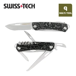 SWISS TECH 9 In 1 Pocket Folding Knife Multifunctional Tool Portable EDC Hand Tools Wine Operner Outdoor Hiking Camping Supplies