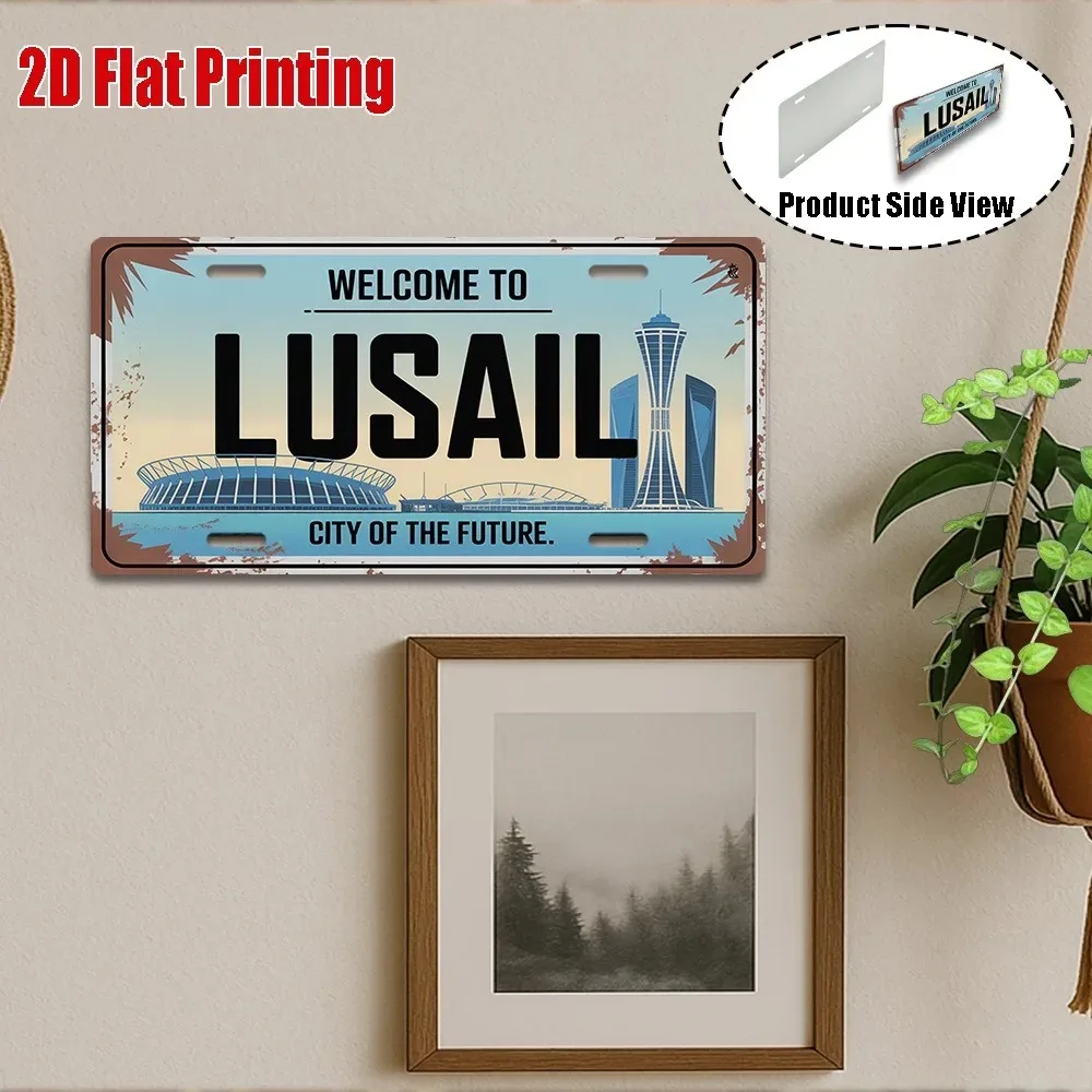 Customizable 2D Flat Lusail Aluminum Sign 11.8x5.9in, Retro Travel Wall Art, Home Decor Gift for Travel Collectors