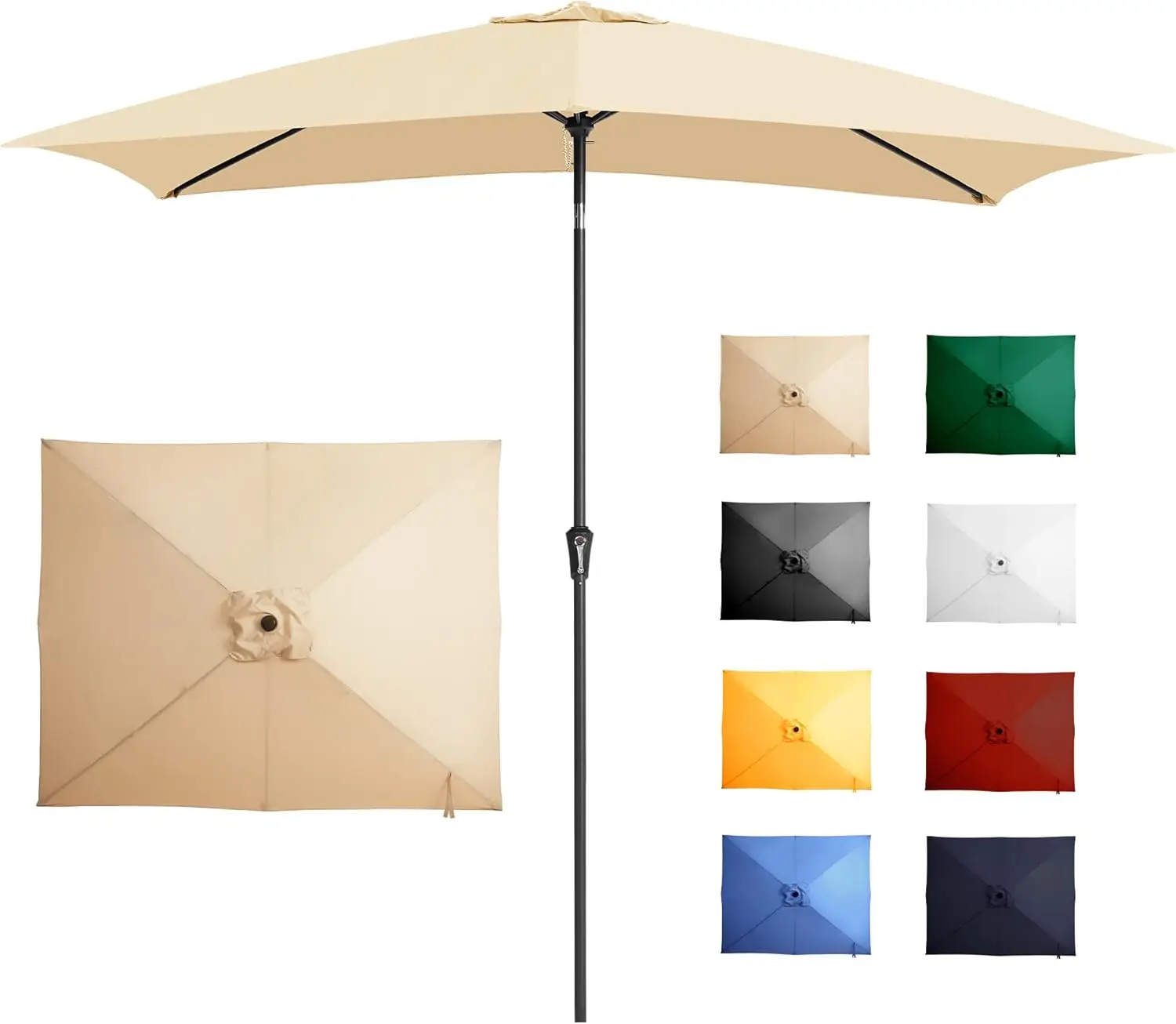 

6.5x10FT Rectangular Patio Umbrella Outdoor Table Umbrella w/Push Button Tilt & Crank Rectangle Market Umbrella UV Protection
