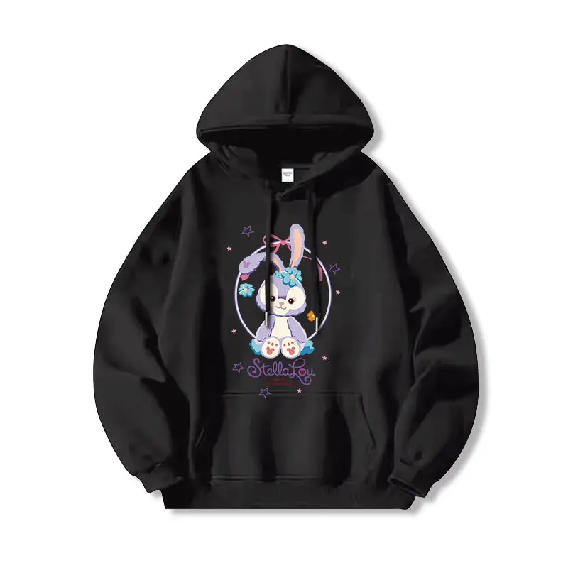 

Disney StellaLou Hoodie Women Cotton Fleece Pullover 2025 Spring Summer Graphic Sweatshirt Black Base Purple Rabbit Blue Flower