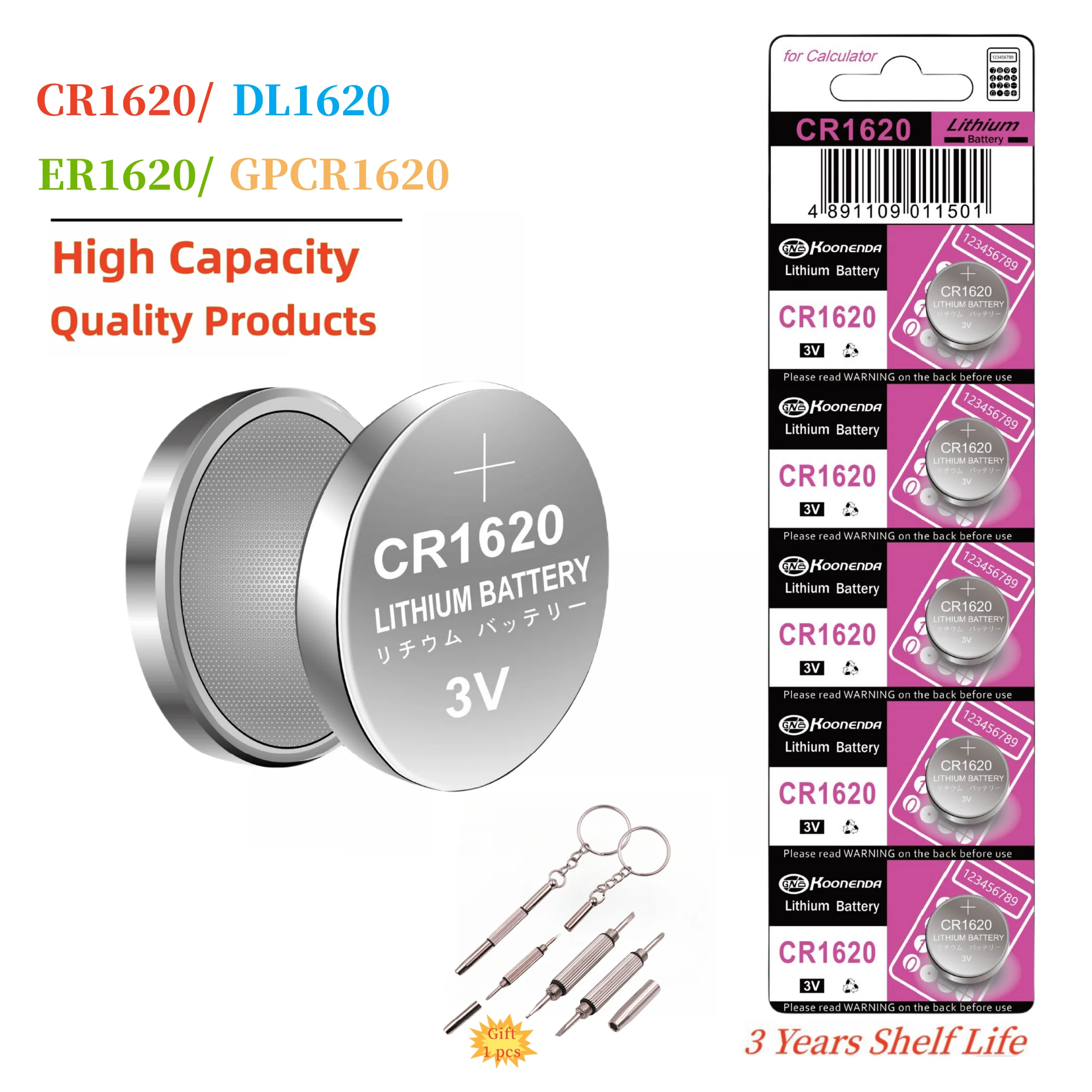 

CR1620 3V Lithium Battery Li-MnO₂Button Battery Compatible with for Watch,Key Fob,Calculator,Car Remote,Remote Control,Toys etc