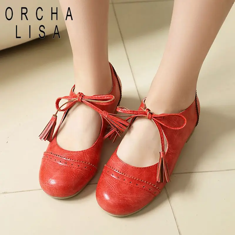 

ORCHA LISA Модные женские туфли без каблука с круглым носком, на шнуровке, с бахромой, большие размеры 45, 46, 47, 48, ручной работы, повседневные, мягкие, женская обувь