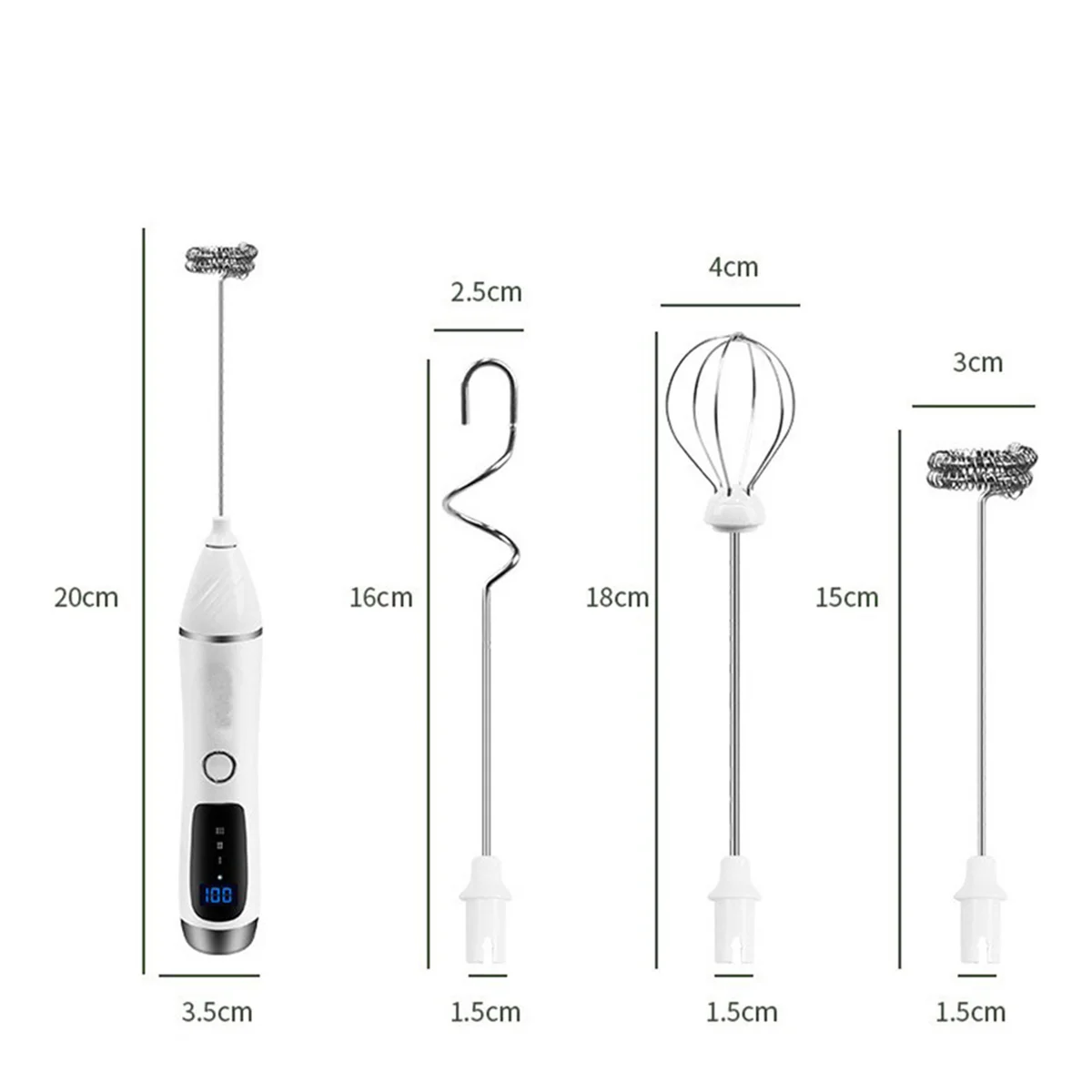 

Handheld Milk Frother for Coffee, Rechargeable Drink Mixer with 3 Heads 3 Speeds Electric Whisk Coffee Frother for Latte