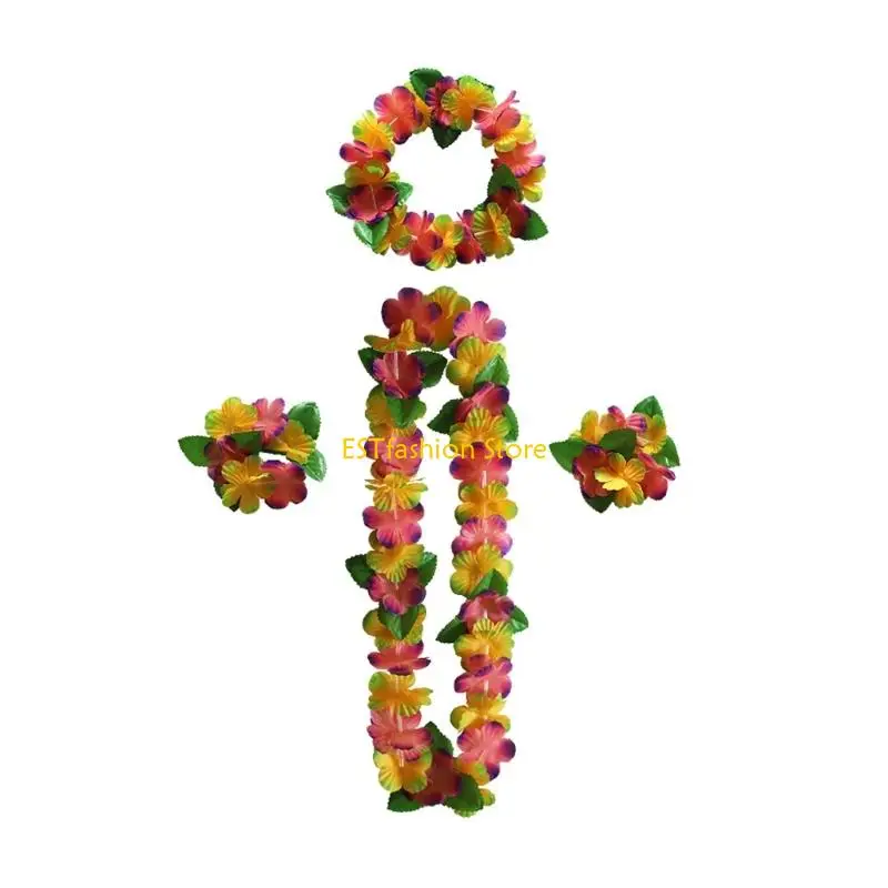 Y5GC Hawaiian Flower Leis Headband,Bracelet and Flower Headband for Luaus Party
