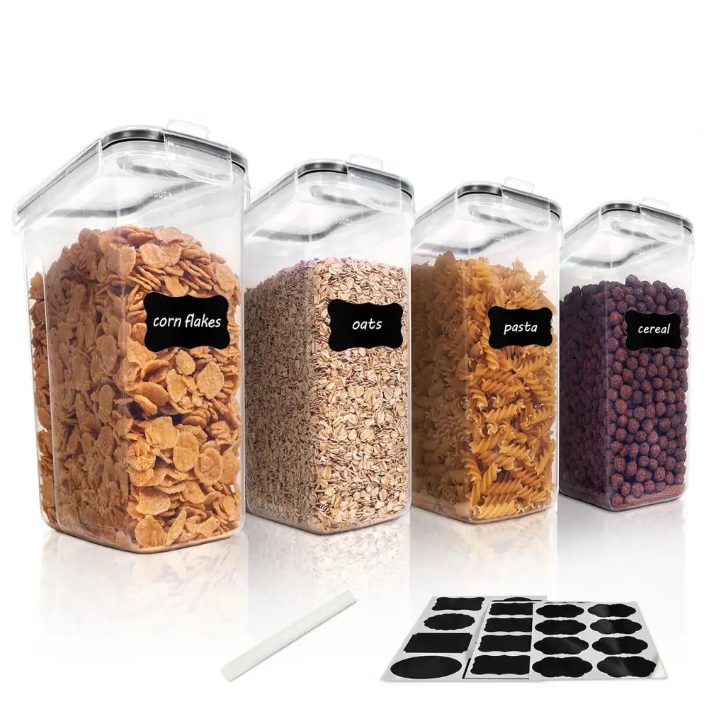 

Plastic Containers with Lids Transparent Airtight Cereal Storage Boxes with Pour Spout 4 Pcs 2.5l Containers for Pantry