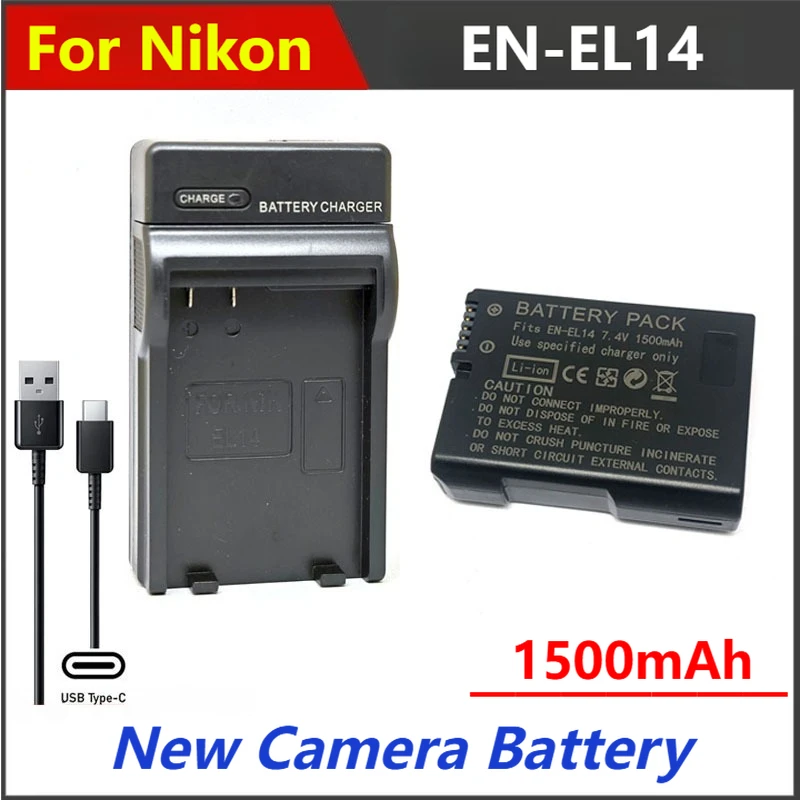 

1500mAh EN-EL14 ENEL14 Battery Charger For Nikon DF D3100 D3200 D3300 D3400 D3500 D5100 D5200 D5300 D5500 D5600 P7000 P7100