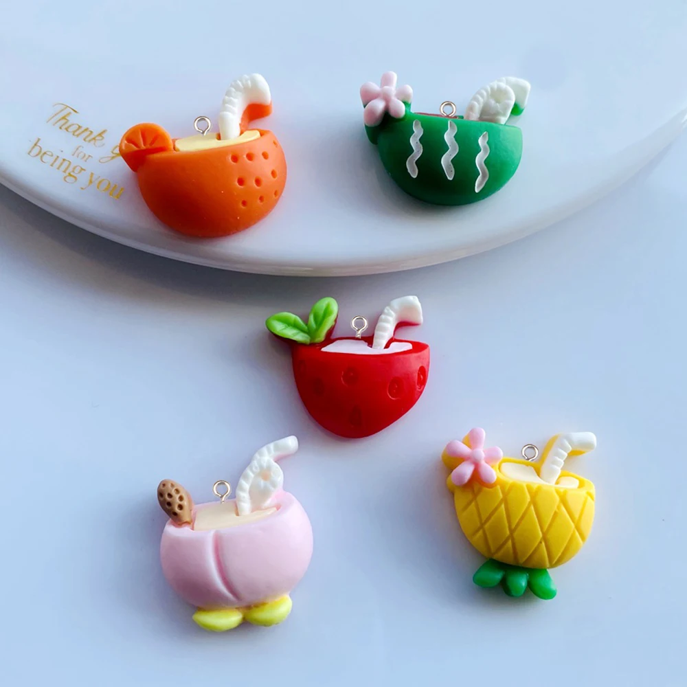 100pcs New Fruit Ice Cream Cup Resin Pendant Jewelry Making DIY Earrings Bracelet Keychain Decoration Cute Charms