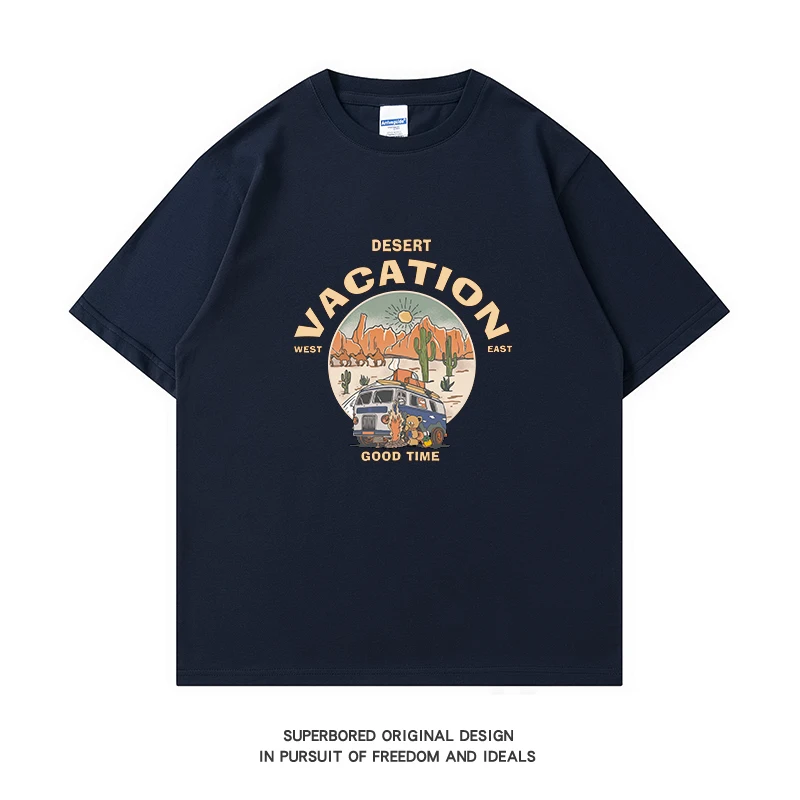 

Summer New Trendy Retro Printed Short-sleeved T-shirt Men's and Women's Pure Cotton Loose Casual Round Neck Half-sleeved T-shirt