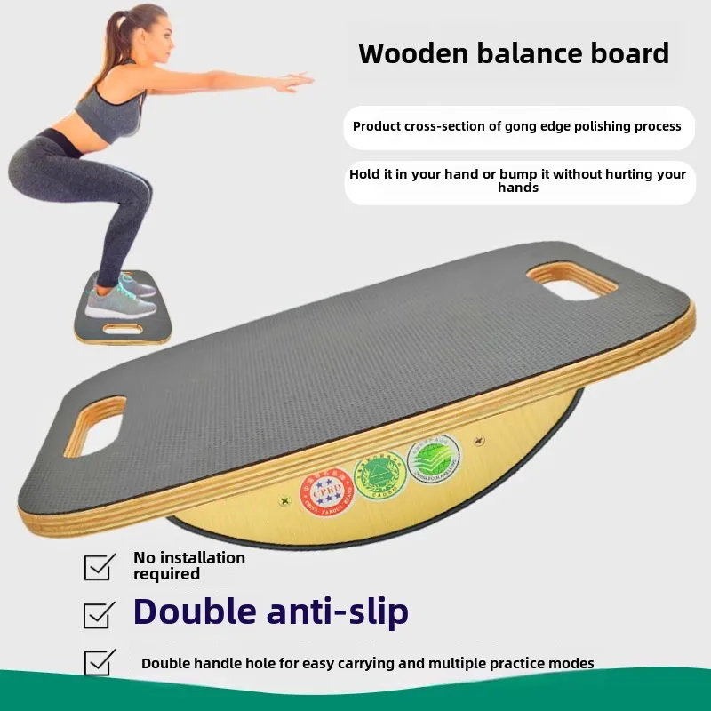 

New Non-slip Wooden Balance Board Adult Sensory Integration Balance Training Pedal Yoga Fitness Solid Wood Handle Balance Board