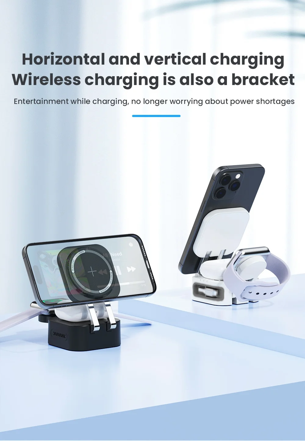 محطة شاحن لاسلكية مغناطيسية 3 في 1 قابلة للطي لهاتف iPhone 15 14 13 Pro Max IWatch AirPods 2/3 حامل شحن سريع