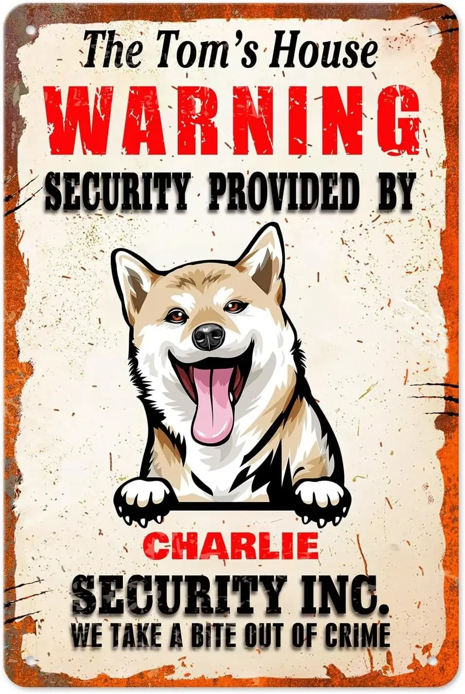 Warning Security Shiba Inu Dog/Huskies/Saint Bernard Dogs Sign Home Security Provided By Dog,Vintage Home Entrance Fence Decor